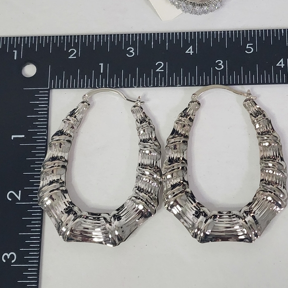 Retro Silver Bamboo Doorknocker Hoop Earrings - Picture 6 of 6
